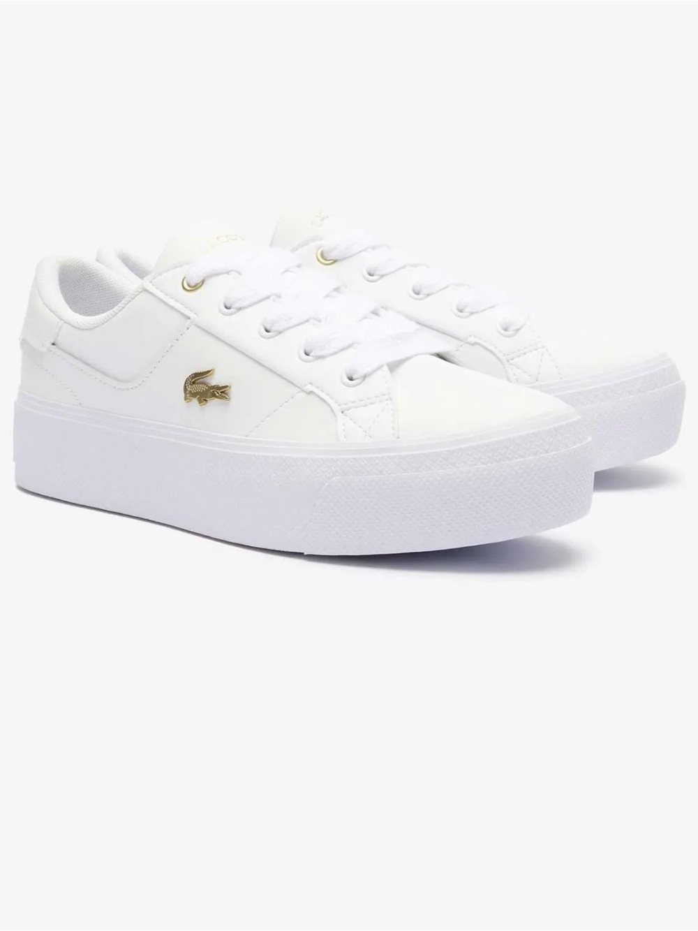 Lacoste White Low-Top Platform Sneakers with Gold Croc Accent - Picture 3 of 7
